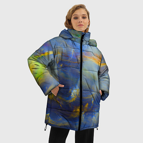 Женская зимняя куртка Абстрактные мазки красок и силуэт - Синий / 3D-Красный – фото 3