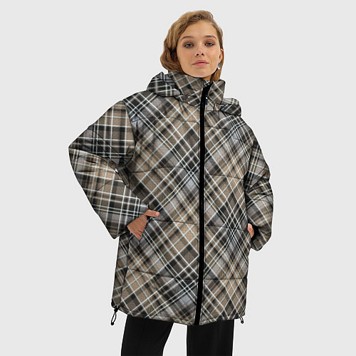 Женская зимняя куртка Классический клетчатый , бежево-коричневый фон / 3D-Светло-серый – фото 3