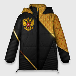Женская зимняя куртка Герб России на черном фоне с золотыми вставками