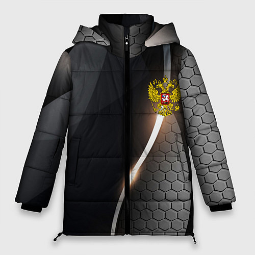 Женская зимняя куртка Герб РФ киберпанк / 3D-Светло-серый – фото 1