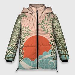 Куртка зимняя женская Бурные волны на закате, цвет: 3D-красный