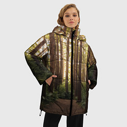Куртка зимняя женская Дневной лес, деревья и свет, цвет: 3D-светло-серый — фото 2