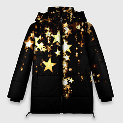 Куртка зимняя женская Золотые праздничные звезды, цвет: 3D-черный