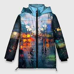 Куртка зимняя женская Город через дождевое стекло, цвет: 3D-красный