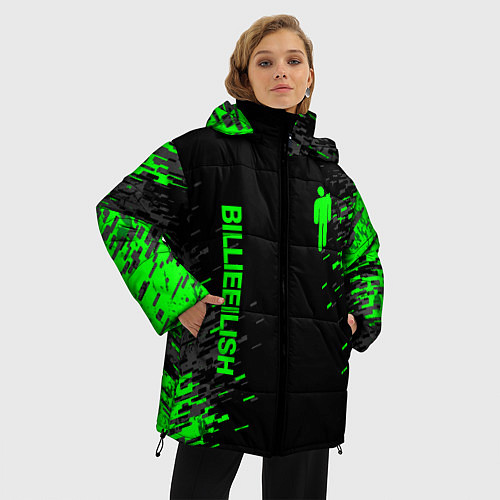 Женская зимняя куртка Билли Айлиш зелёная краска / 3D-Красный – фото 3