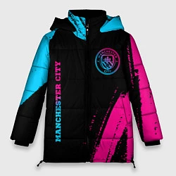 Женская зимняя куртка Manchester City - neon gradient: надпись, символ