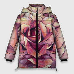 Куртка зимняя женская Крупная роза маслом, цвет: 3D-красный