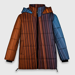 Куртка зимняя женская Абстрактные оранжевые и голубые линии во тьме, цвет: 3D-светло-серый