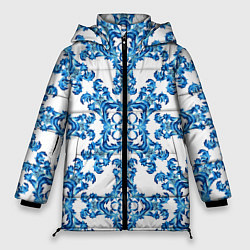 Куртка зимняя женская Гжель рисунок цветы, цвет: 3D-светло-серый
