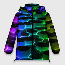 Куртка зимняя женская Неоновые шестиугольники, цвет: 3D-светло-серый