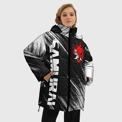 Женская зимняя куртка Киберпанк - Потертости - Samurai / 3D-Светло-серый – фото 3