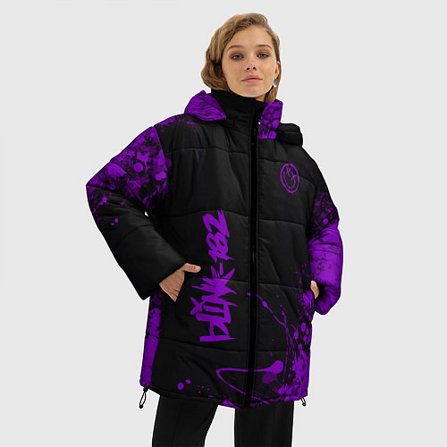 Женская зимняя куртка Blink 182 фиолетовые брызги / 3D-Красный – фото 3