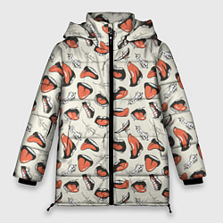 Куртка зимняя женская Рот с языком поп арт, цвет: 3D-черный