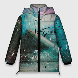 Куртка зимняя женская Абстрактный голубой туман, краски и блёстки, цвет: 3D-светло-серый