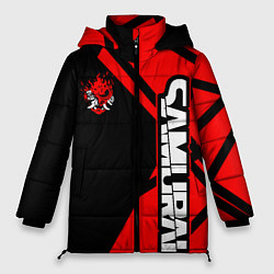 Куртка зимняя женская Cyberpunk 2077 - Надпись Samurai, цвет: 3D-красный