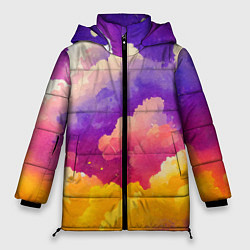 Куртка зимняя женская Акварельный закат в облаках, цвет: 3D-черный