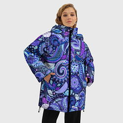Куртка зимняя женская Фиолетовые цветы узор, цвет: 3D-светло-серый — фото 2