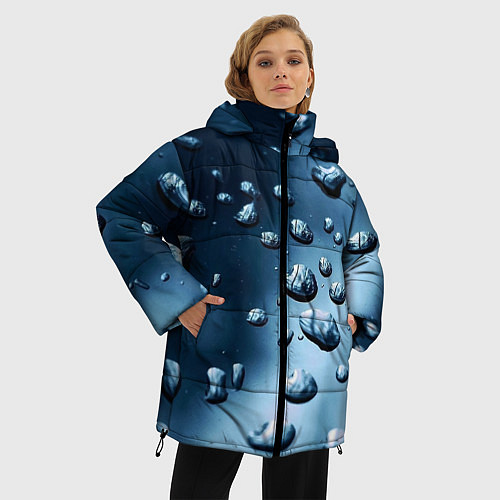 Женская зимняя куртка Капли воды на матовом стекле - текстура / 3D-Красный – фото 3