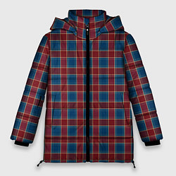 Женская зимняя куртка Красно синий клетчатый узор Шотландка