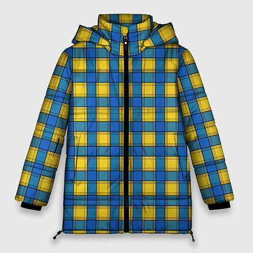 Женская зимняя куртка Желтый с синим клетчатый модный узор / 3D-Светло-серый – фото 1