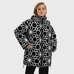 Куртка зимняя женская Абстрактный чёрно-белый узoр, цвет: 3D-красный — фото 2