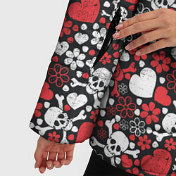 Куртка зимняя женская Череп, сердца и цветы, цвет: 3D-черный — фото 2