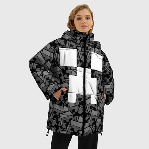 Женская зимняя куртка Головы криперов - Майнкрафт - ЧБ / 3D-Светло-серый – фото 3