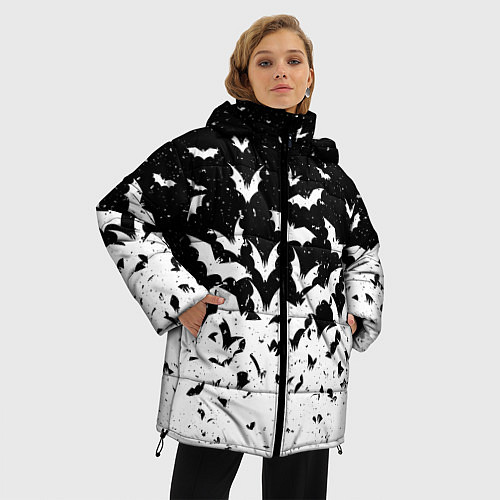 Женская зимняя куртка Black and white bat pattern / 3D-Светло-серый – фото 3