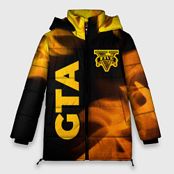 Куртка зимняя женская GTA - gold gradient: надпись, символ, цвет: 3D-черный