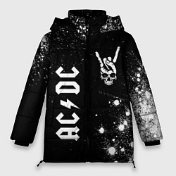 Женская зимняя куртка AC DC и рок символ на темном фоне