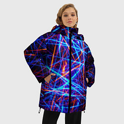 Куртка зимняя женская Красно-синие неоновые линии, цвет: 3D-красный — фото 2