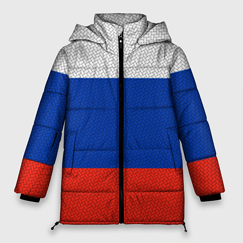 Женская зимняя куртка Триколор - флаг России плетёный / 3D-Светло-серый – фото 1