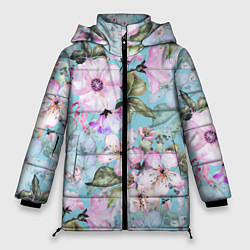 Куртка зимняя женская Яблоня в цвету акварель, цвет: 3D-красный