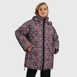 Куртка зимняя женская Разноцветные квадраты с зигзагами, цвет: 3D-светло-серый — фото 2