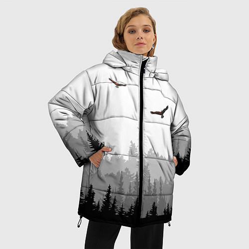 Женская зимняя куртка Птицы над лесом / 3D-Светло-серый – фото 3