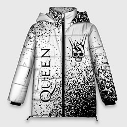 Женская зимняя куртка Queen и рок символ на светлом фоне