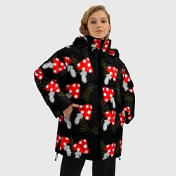 Куртка зимняя женская Мухоморы на черном фоне, цвет: 3D-светло-серый — фото 2