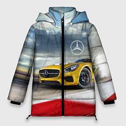 Куртка зимняя женская Mercedes AMG V8 Biturbo на трассе, цвет: 3D-черный
