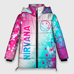 Куртка зимняя женская Nirvana neon gradient style: надпись, символ, цвет: 3D-черный