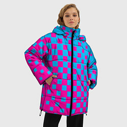 Куртка зимняя женская Фиолетовые и синие квадратики, цвет: 3D-светло-серый — фото 2