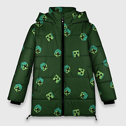 Куртка зимняя женская Minecraft - зеленые лица, цвет: 3D-светло-серый