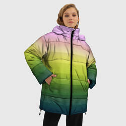 Куртка зимняя женская Яркий желтый зеленый розовый полосатый узор, цвет: 3D-светло-серый — фото 2
