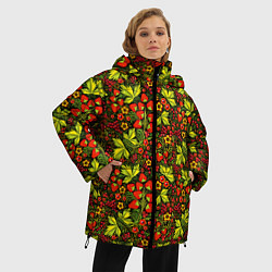 Куртка зимняя женская Хохлома - клубника и рябина, цвет: 3D-светло-серый — фото 2