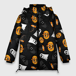 Куртка зимняя женская Тыквы и привидения, цвет: 3D-черный