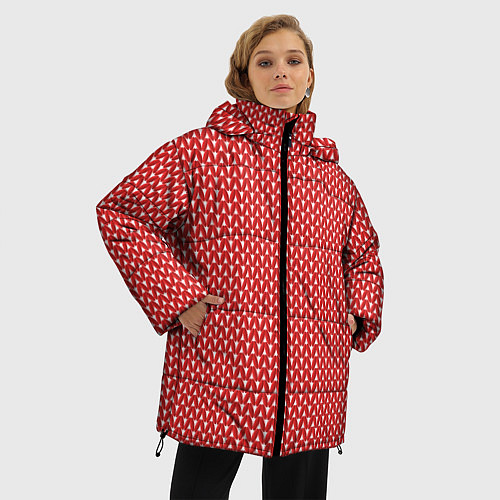 Женская зимняя куртка Вязанное полотно - Красное / 3D-Светло-серый – фото 3