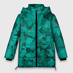 Куртка зимняя женская Абстрактные сине-зелёные кубы, цвет: 3D-красный
