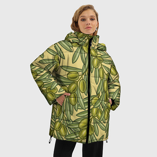 Женская зимняя куртка Винтажные ветви оливок / 3D-Красный – фото 3