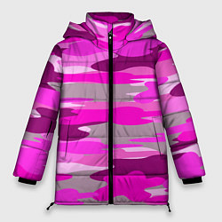 Женская зимняя куртка Абстракция милитари ярко розовый