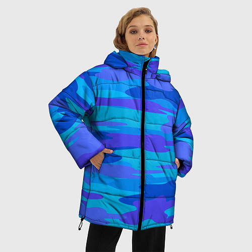Женская зимняя куртка Абстракция милитари сине-голубой / 3D-Светло-серый – фото 3