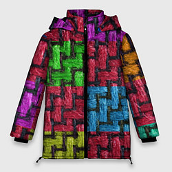 Куртка зимняя женская Грубая вязка - цветная клетка - fashion 2044, цвет: 3D-черный